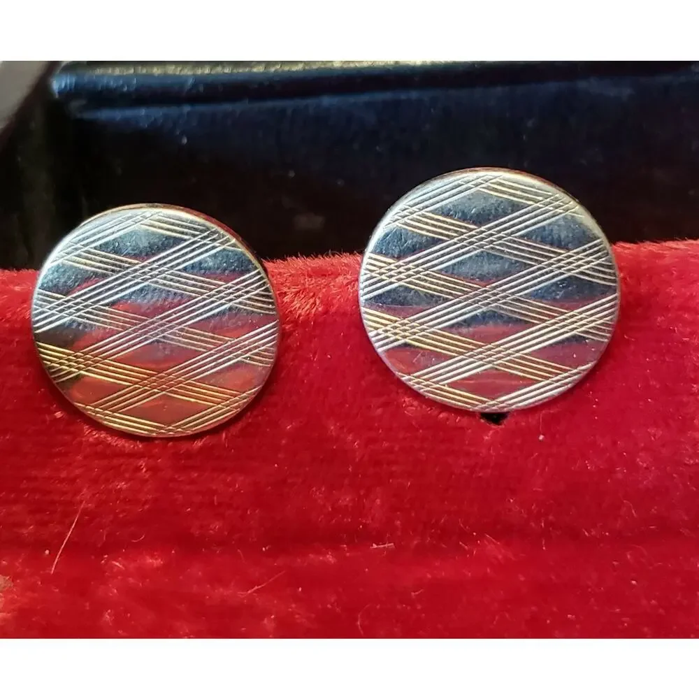 Gold-tone Cufflinks / Cuff‎ Links Vintage Diamond Patterned Men's Jewelry cl-